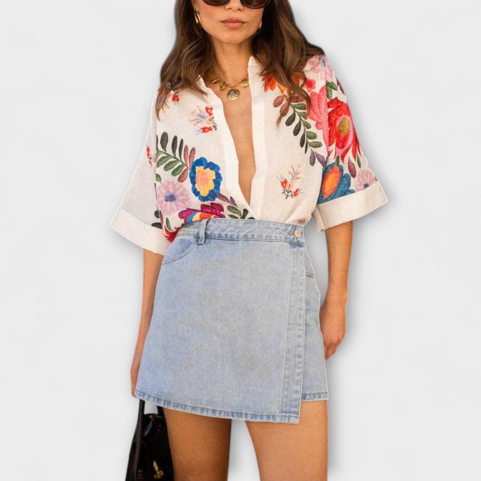 Ziva - Carla Korte Mouwen Shirt met Bloemenpatroon