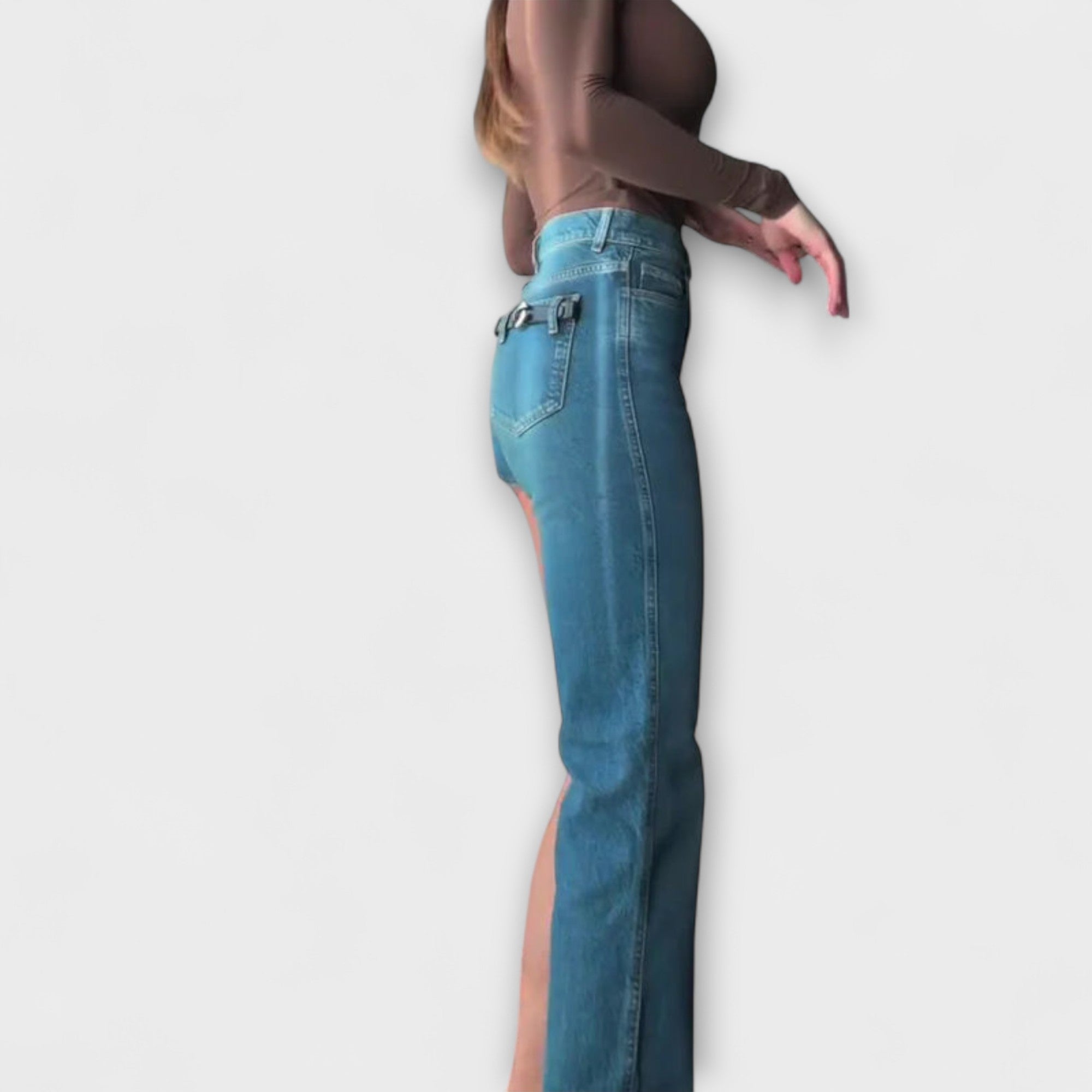 Astra - Trendy Asymmetrische Denim Shorts met Één Schouderband