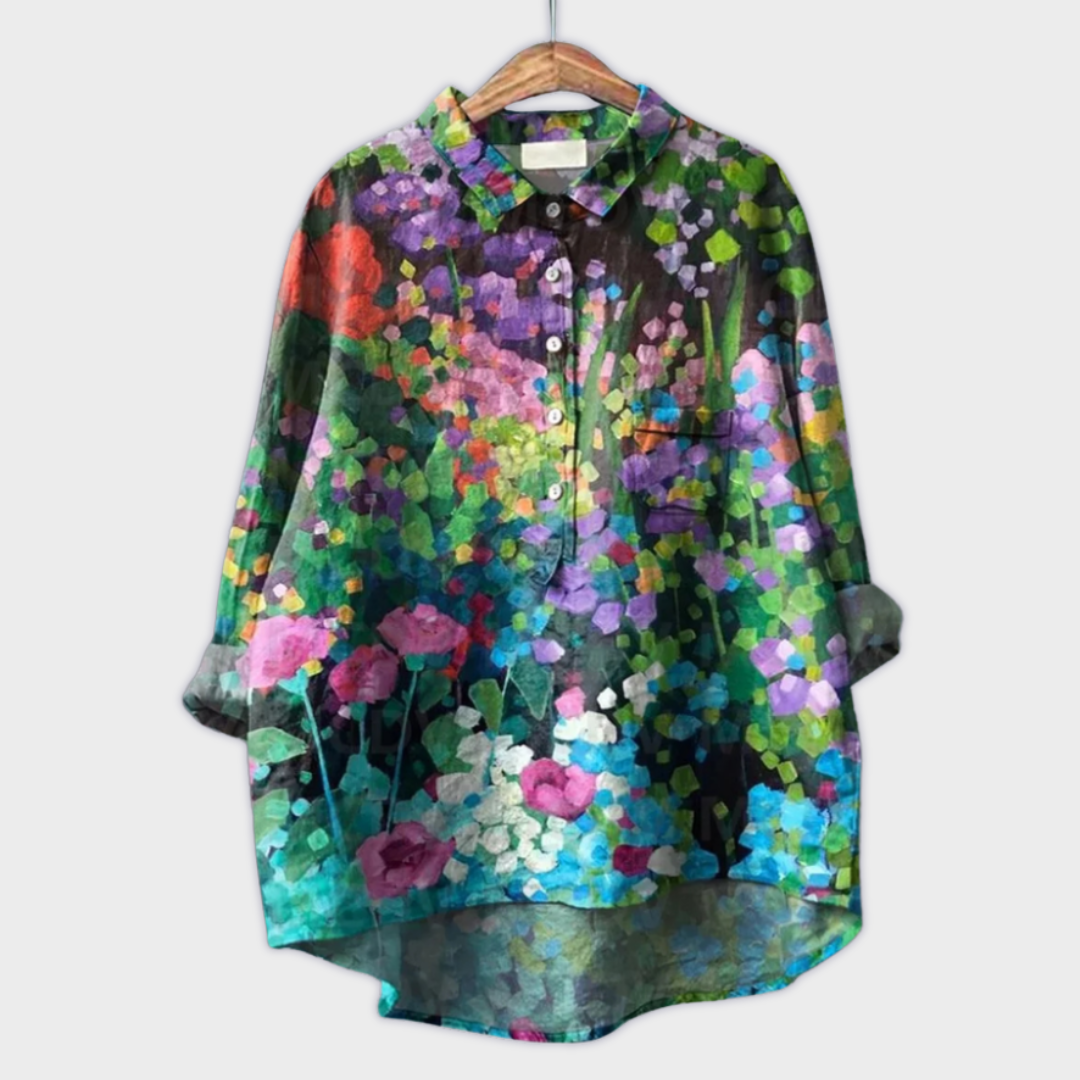 Magdalena - Handgemaakte Damesblouse met Bloemenpatroon
