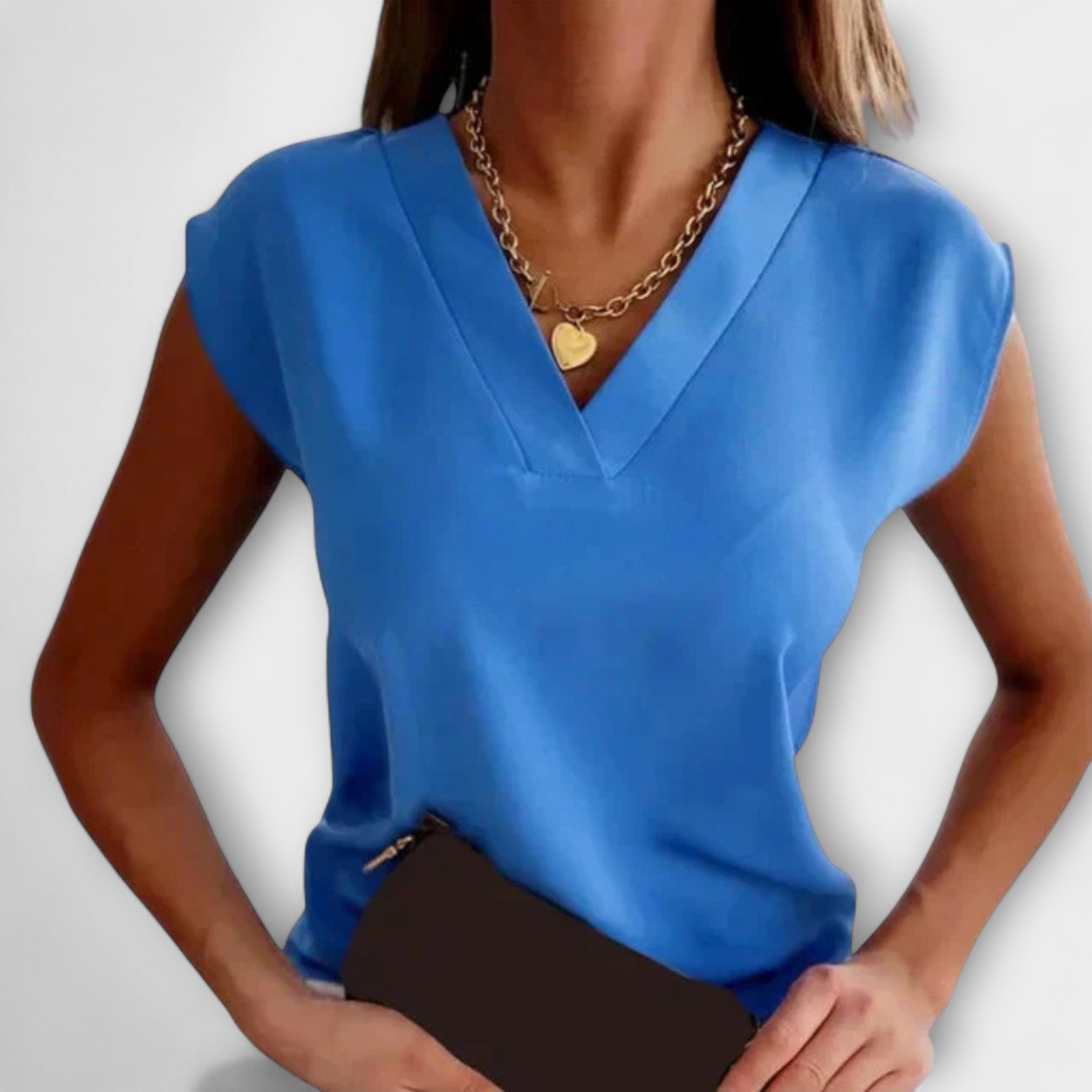 Dames V-hals Zomer Top met Losse Mouwen