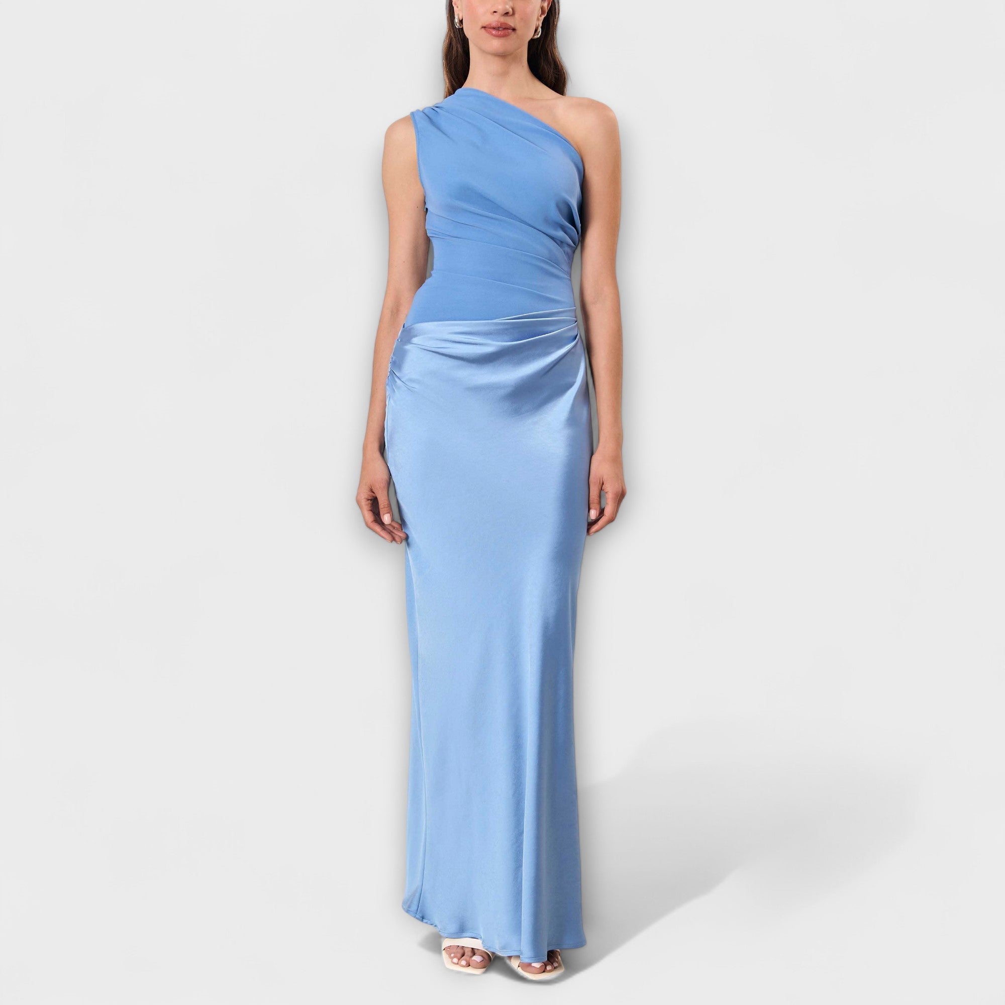 Elegante maxi-jurk met één schouder en plooien