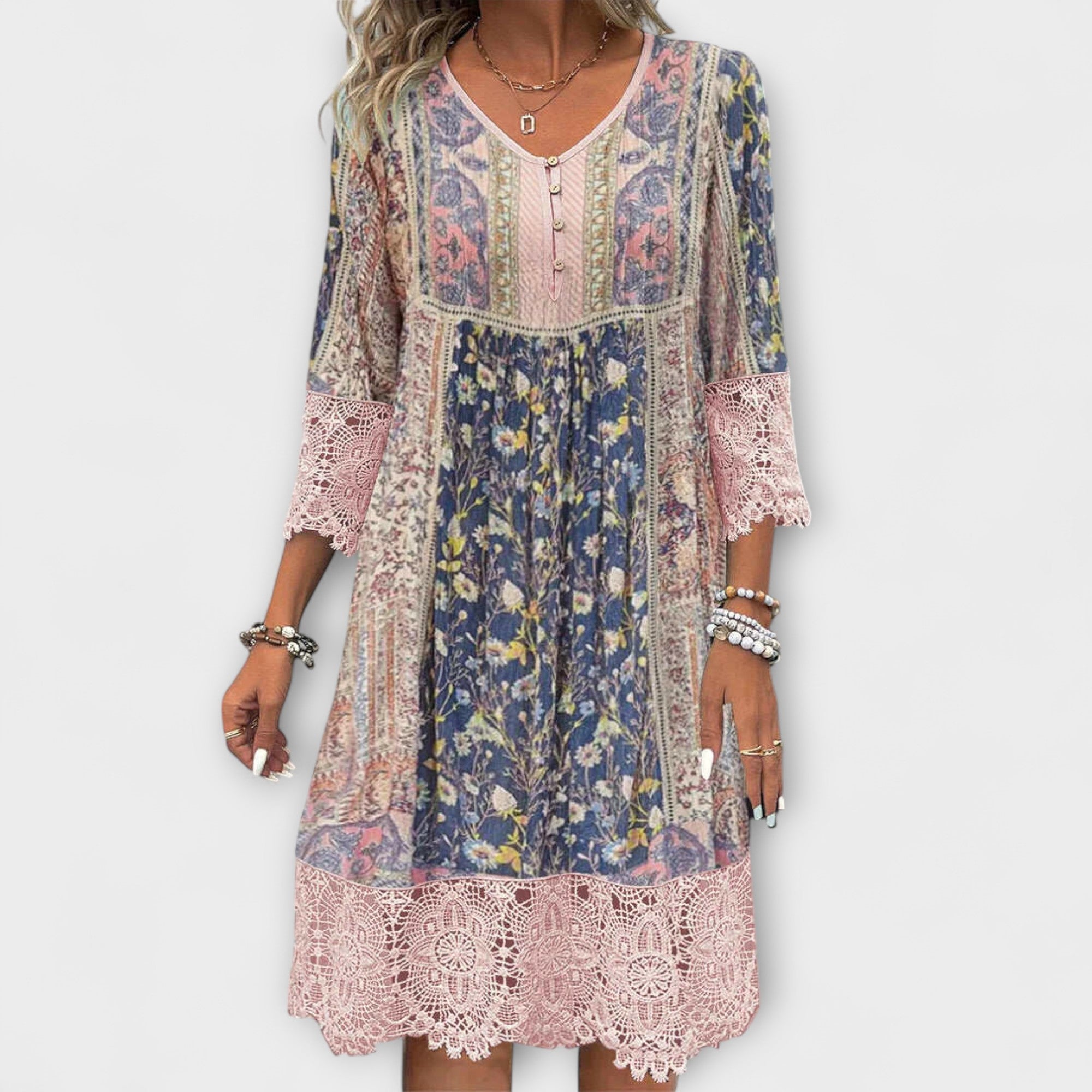 Casey - Boho Kantjurk met Vintage Bloemenprint