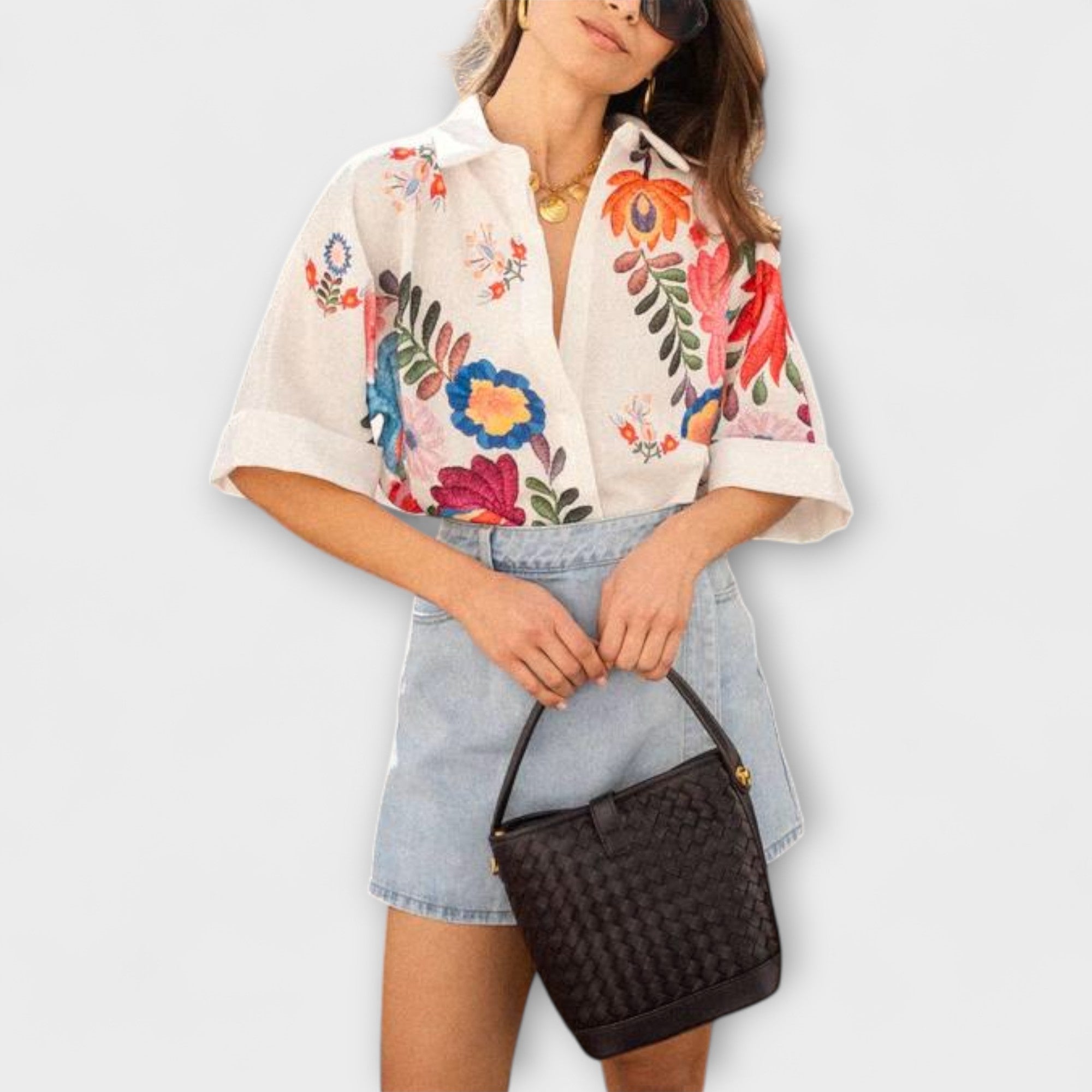 Ziva - Carla Korte Mouwen Shirt met Bloemenpatroon