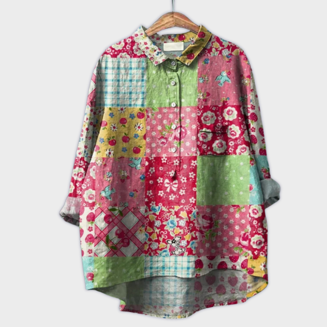 Magdalena - Handgemaakte Damesblouse met Bloemenpatroon