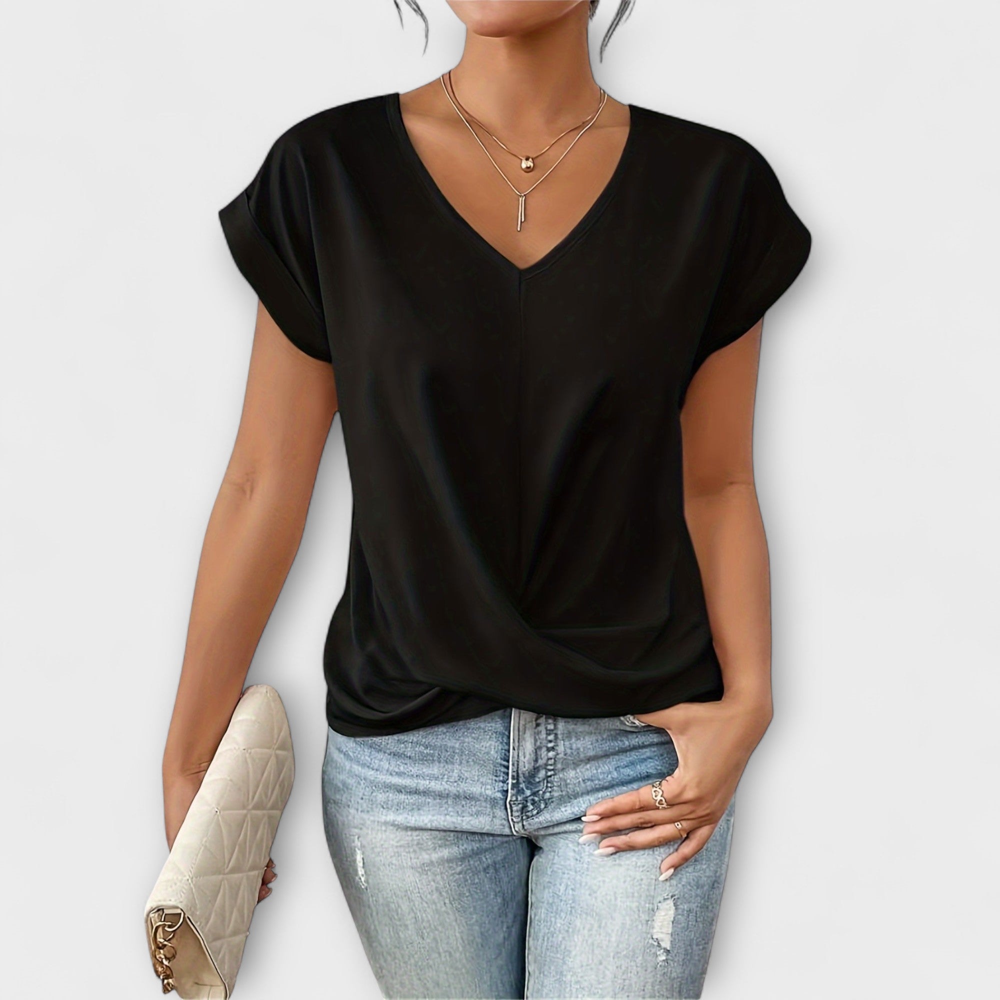 Eloise - V-hals Top met Knopdetail