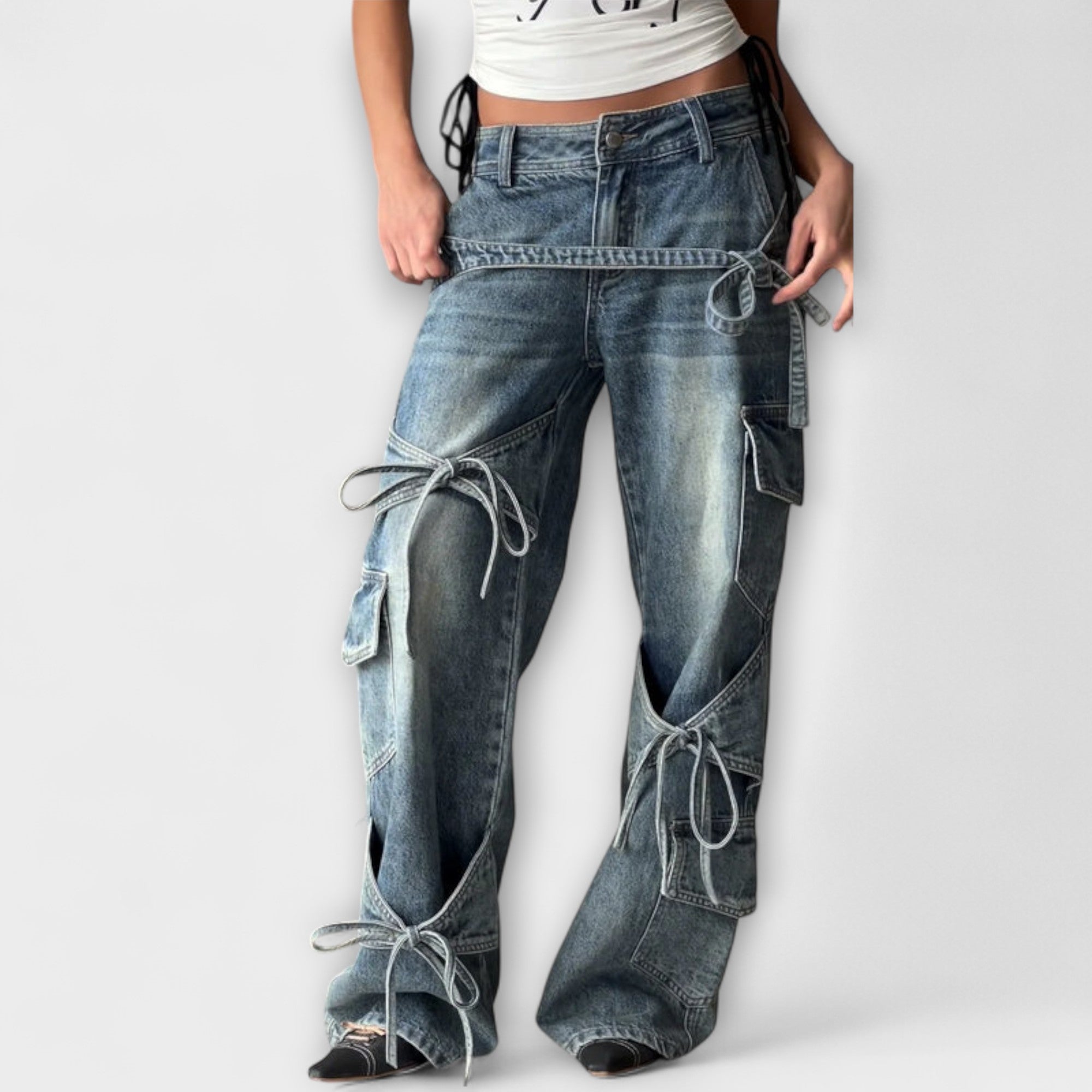 Paloma - Utility Denim Jeans met Knoopdetail