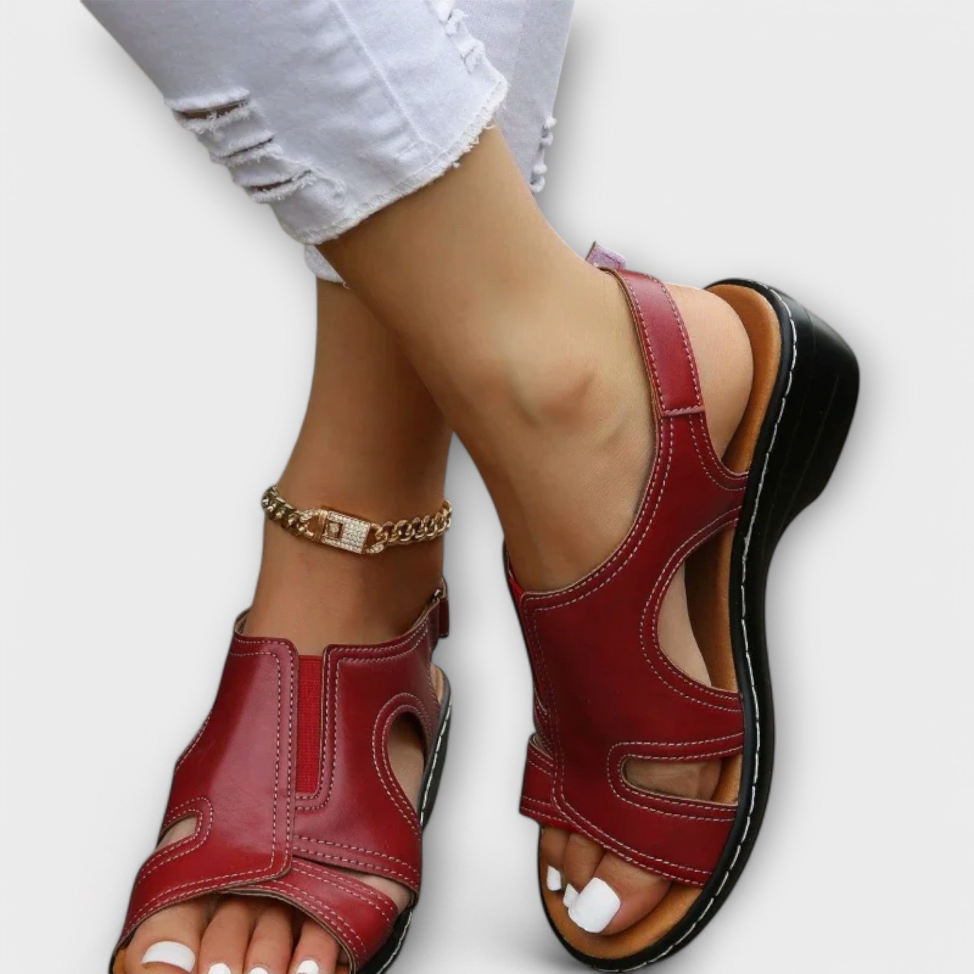 Christina - Orthopedische Leren Sandalen met Comfort Heel