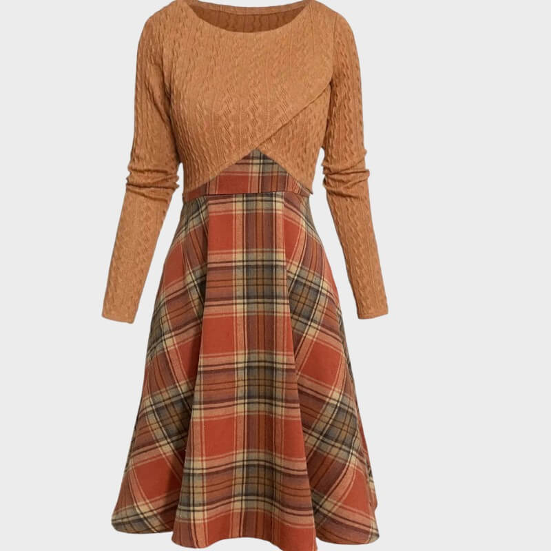 Clara – Vintage Ruit Jurk met Crop Top Set