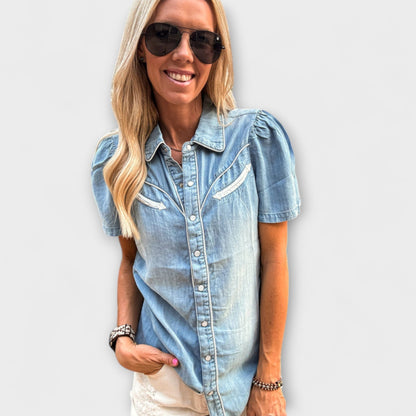 Herfst - Blauwe Booker Western Shirt met Knopenlijst