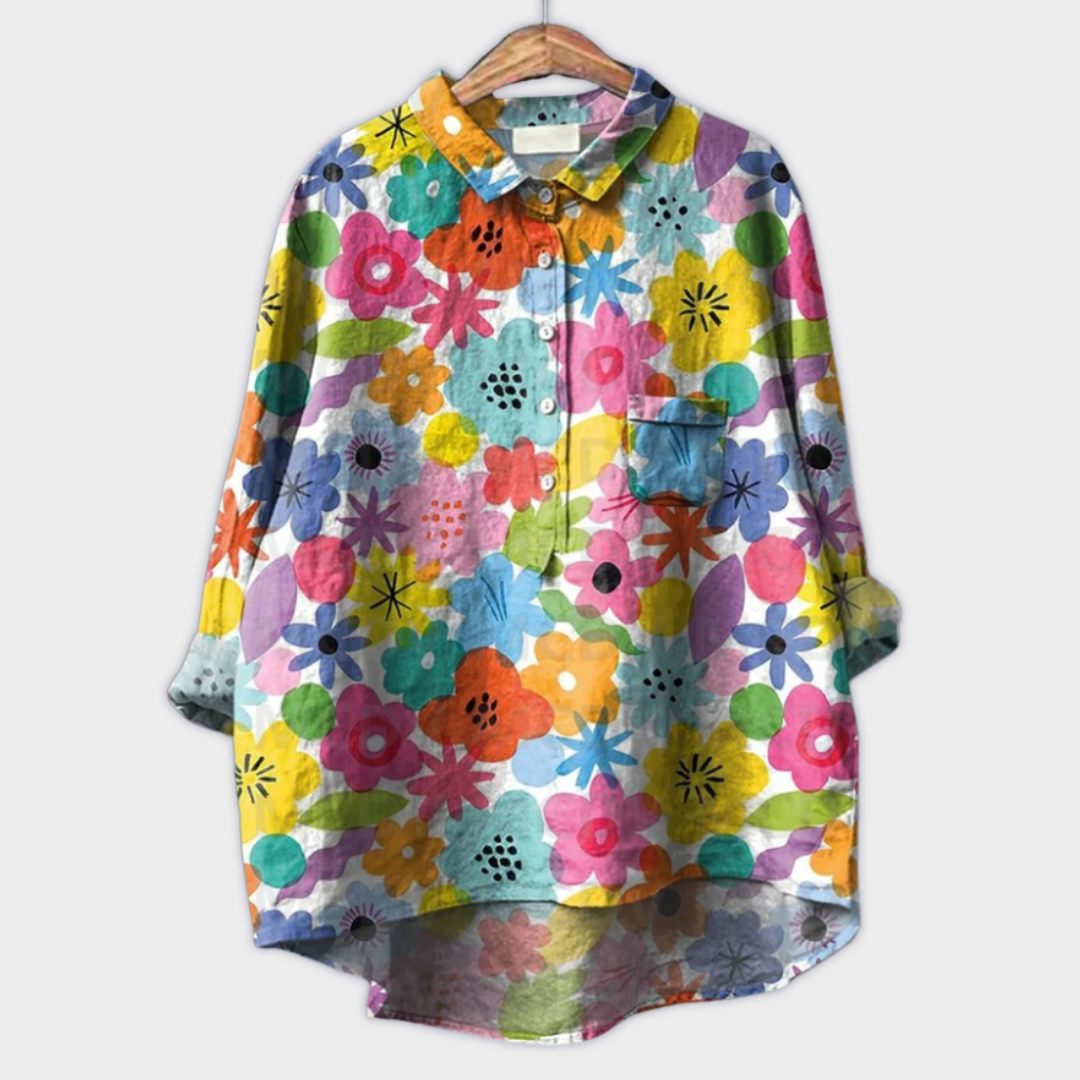 Magdalena - Handgemaakte Damesblouse met Bloemenpatroon