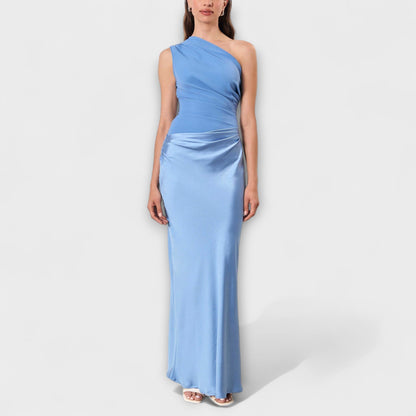 Elegante maxi-jurk met één schouder en plooien