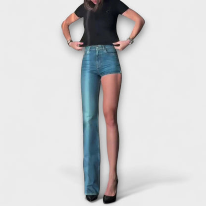 Astra - Trendy Asymmetrische Denim Shorts met Één Schouderband