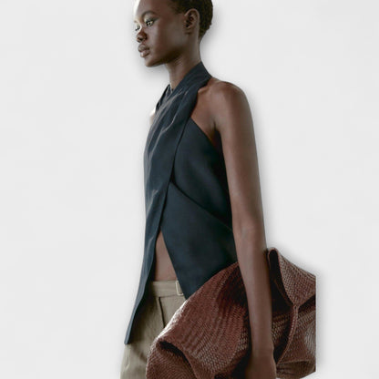 Leah - Blauwe Haltertop met Ruguitsnijding