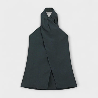 Hannah - Blauwe Halter Top met Ruguitsnede