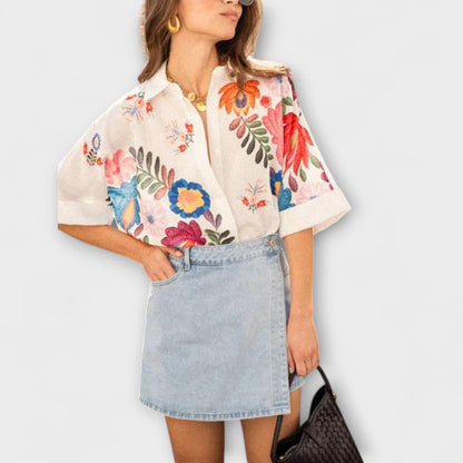 Ziva - Carla Korte Mouwen Shirt met Bloemenpatroon