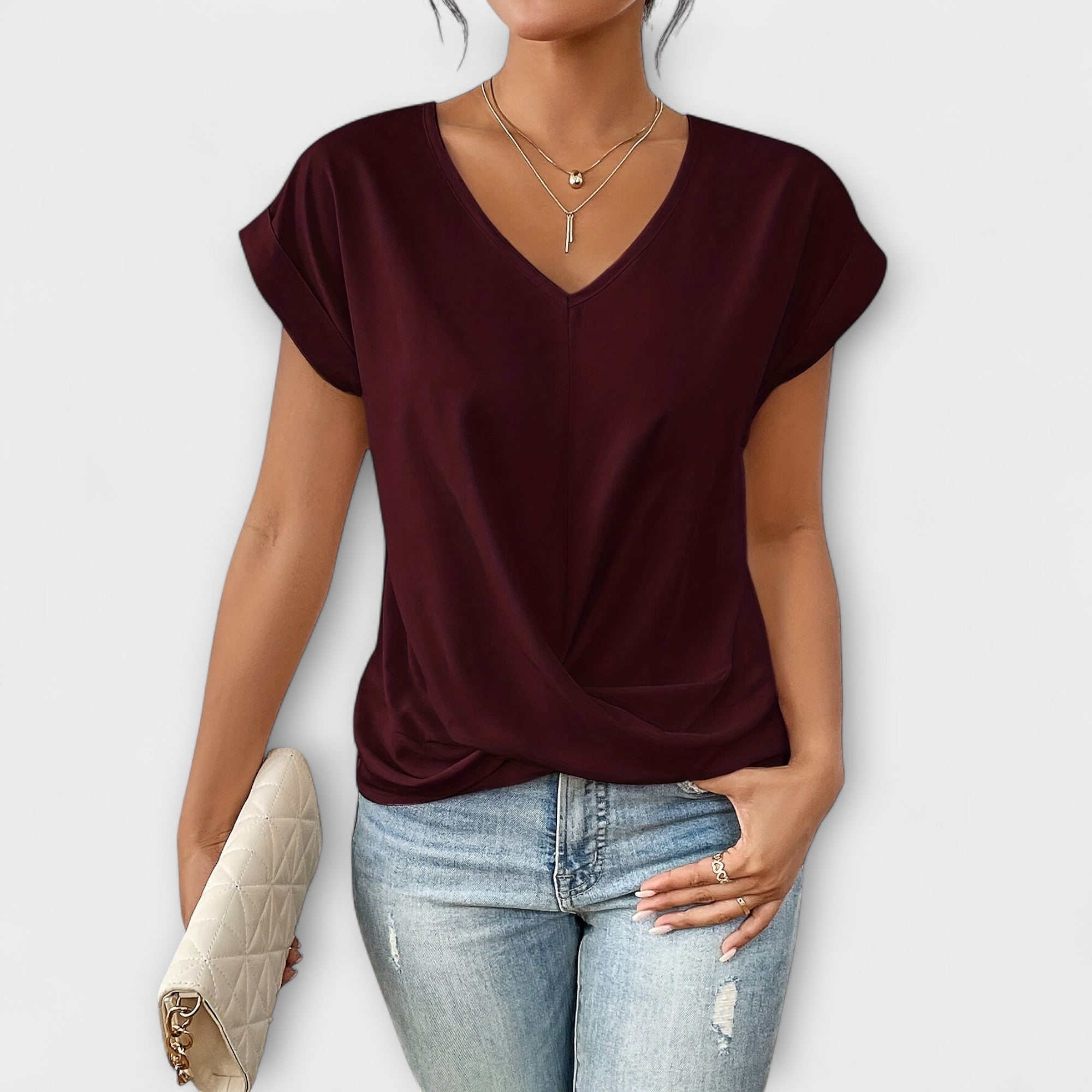 Eloise - V-hals Top met Knopdetail
