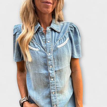 Herfst - Blauwe Booker Western Shirt met Knopenlijst