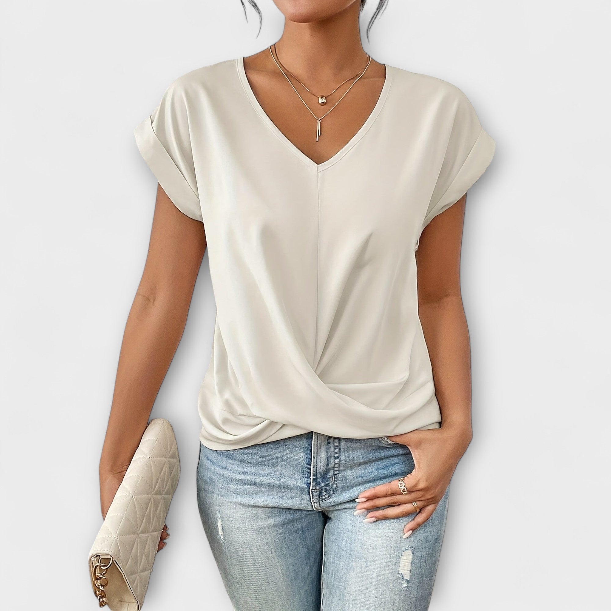 Eloise - V-hals Top met Knopdetail