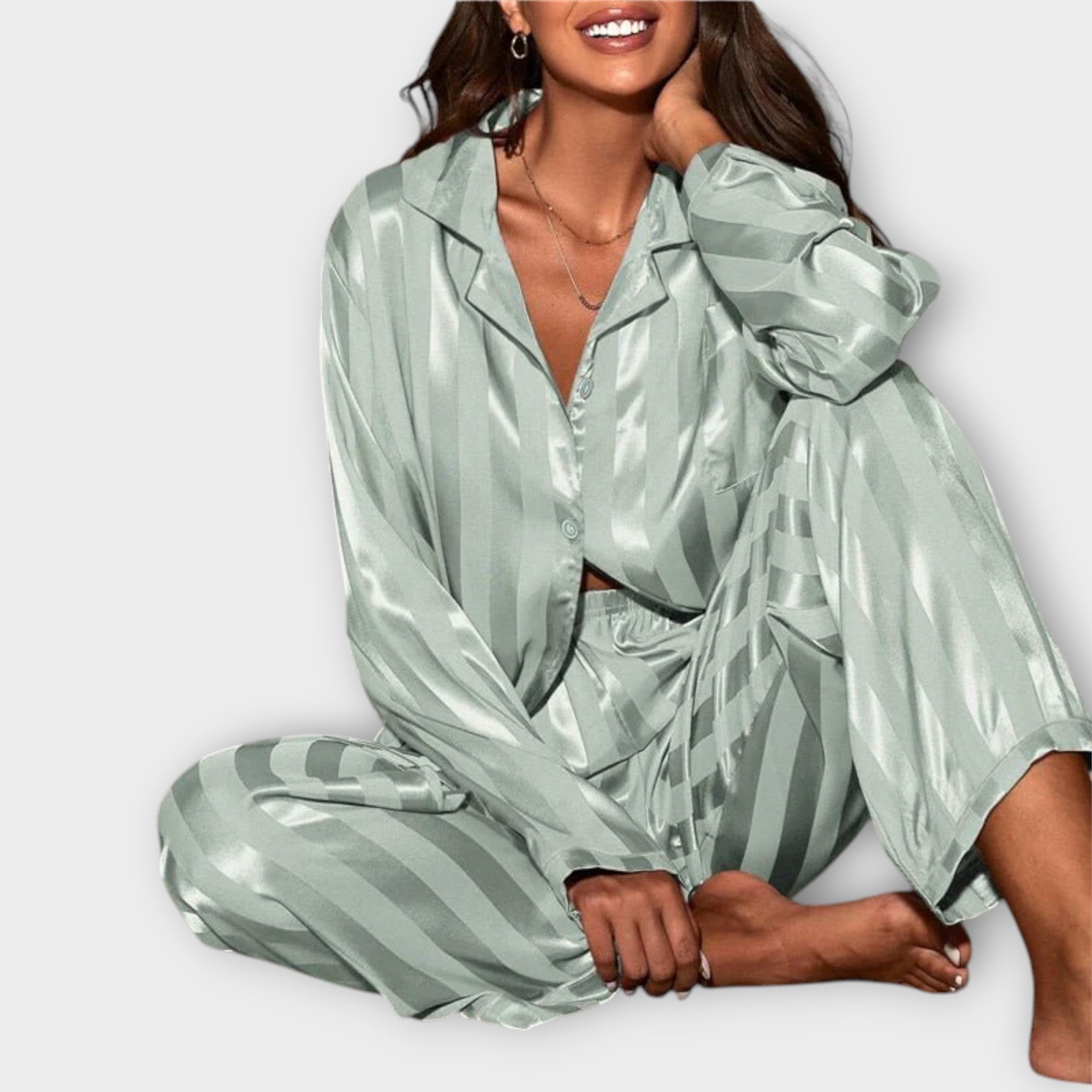 Bella Gestreepte Satijnen Pyjama Set