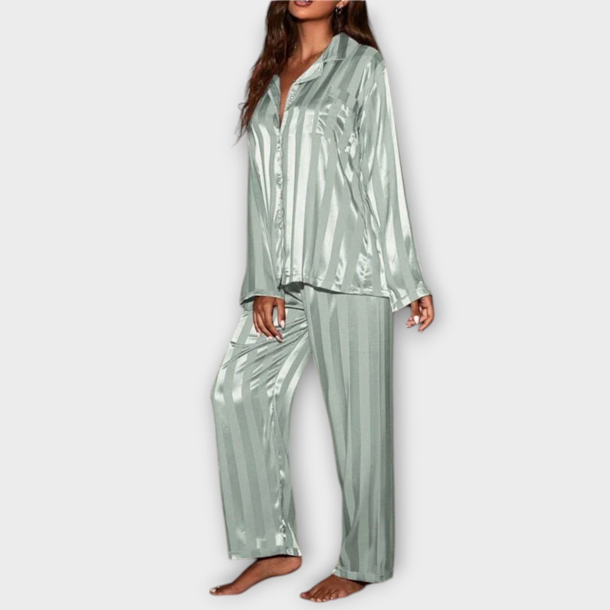 Bella Gestreepte Satijnen Pyjama Set