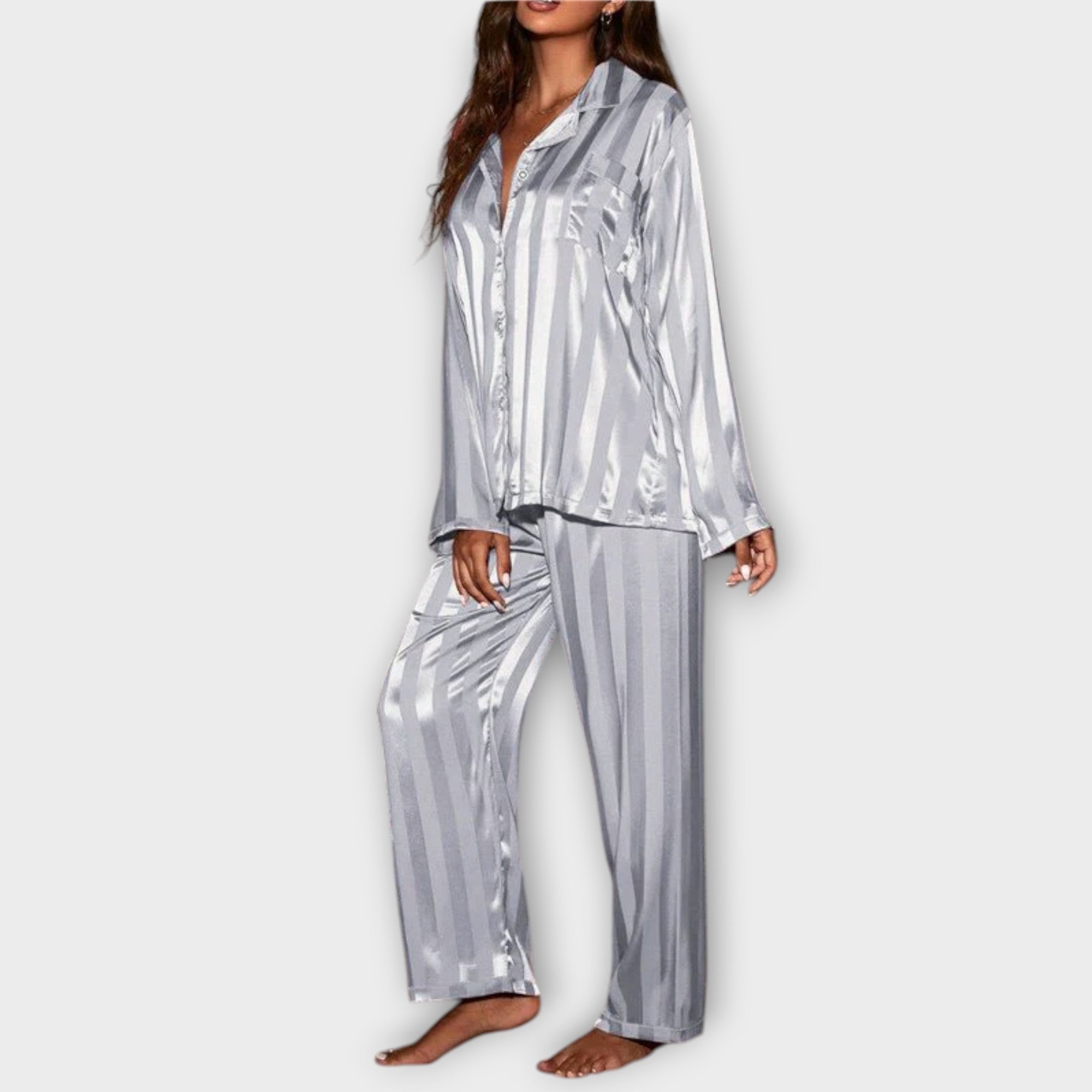 Bella Gestreepte Satijnen Pyjama Set