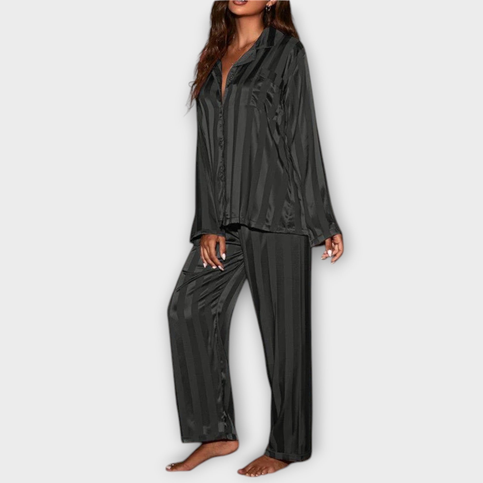 Bella Gestreepte Satijnen Pyjama Set