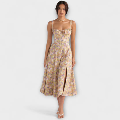 Zipporas - Strakke bustierjurk met een modern lentebloemenprint