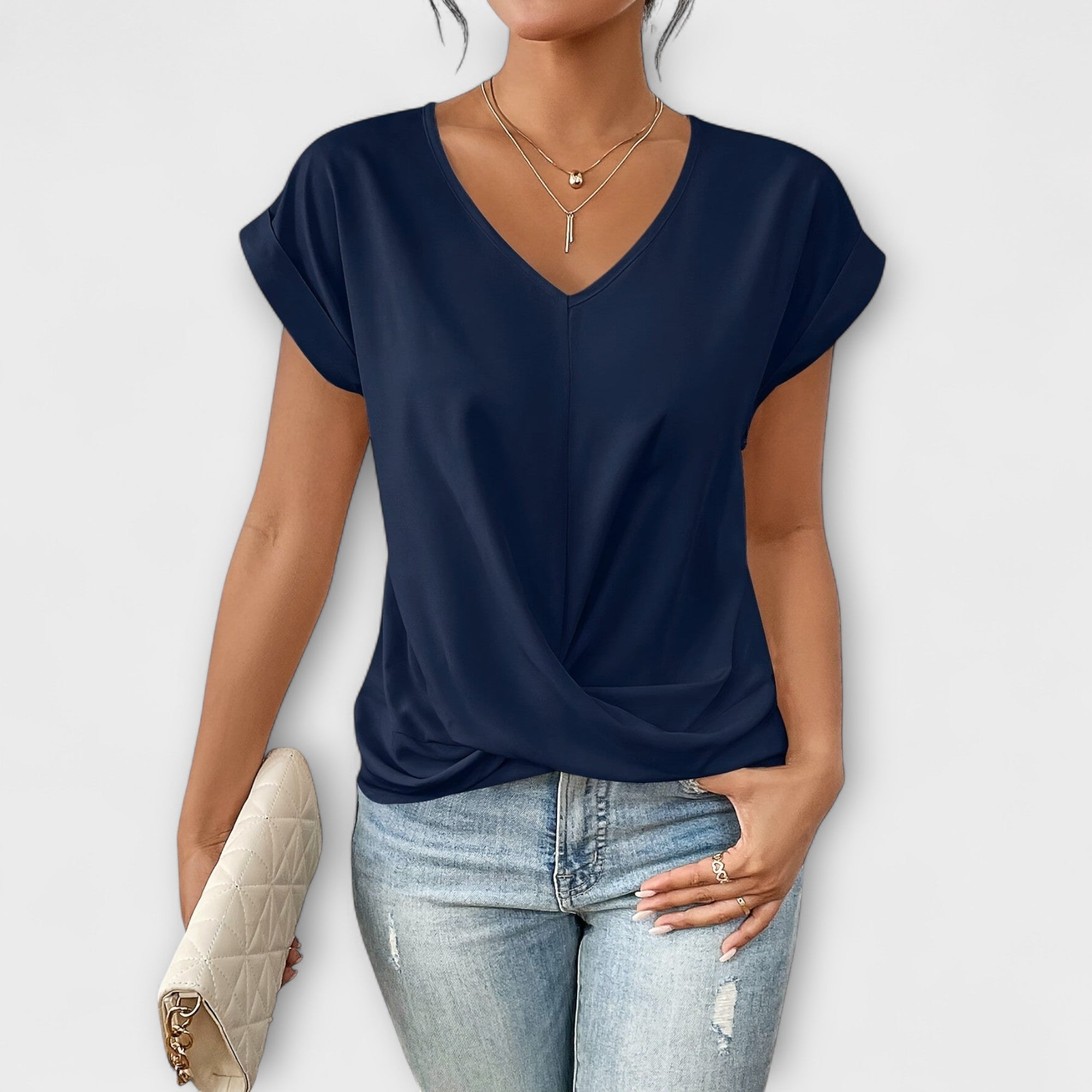 Eloise - V-hals Top met Knopdetail
